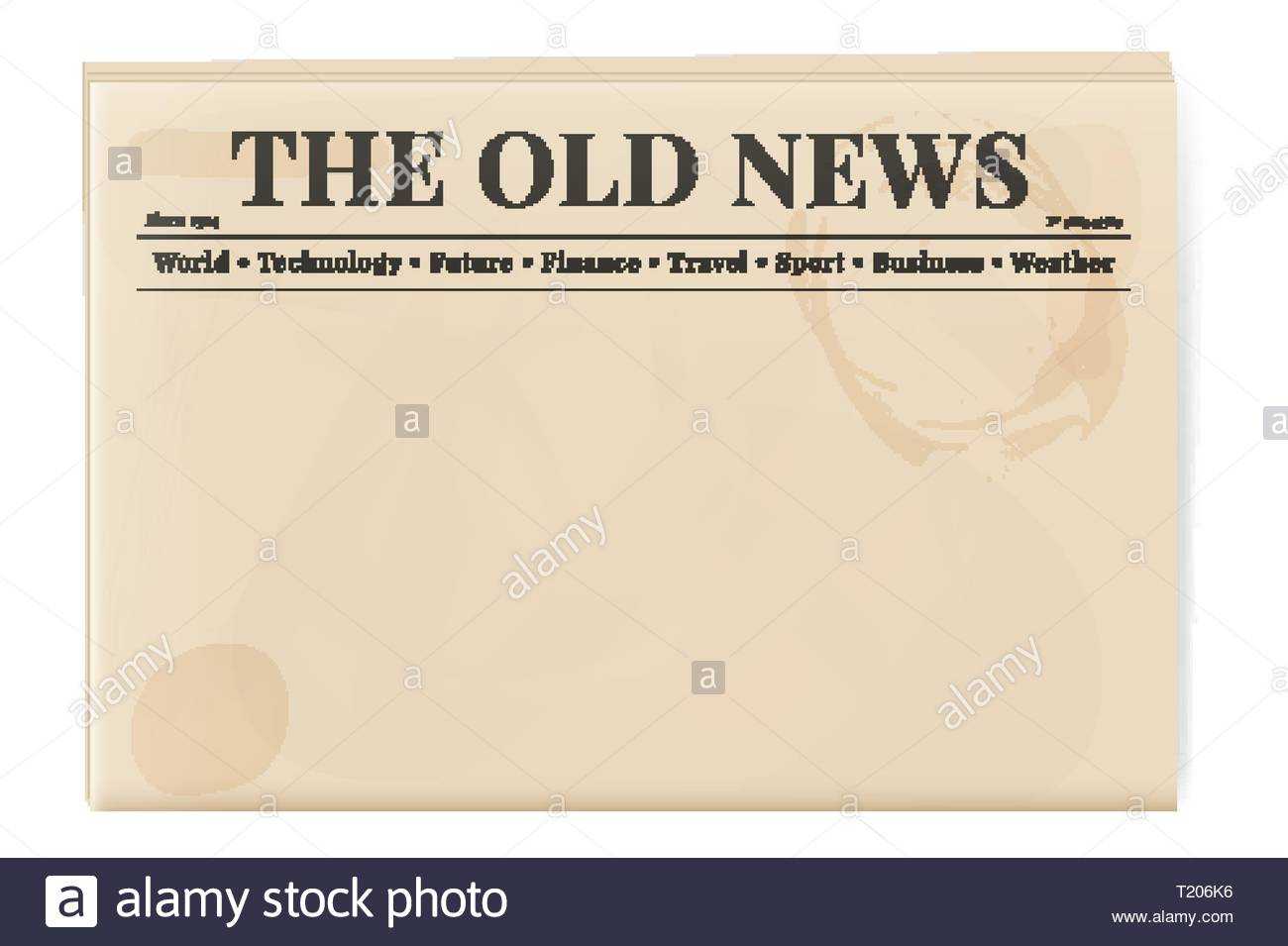 Blank Template Of A Retro Newspaper. Folded Cover Page Of A Inside Old Blank Newspaper Template