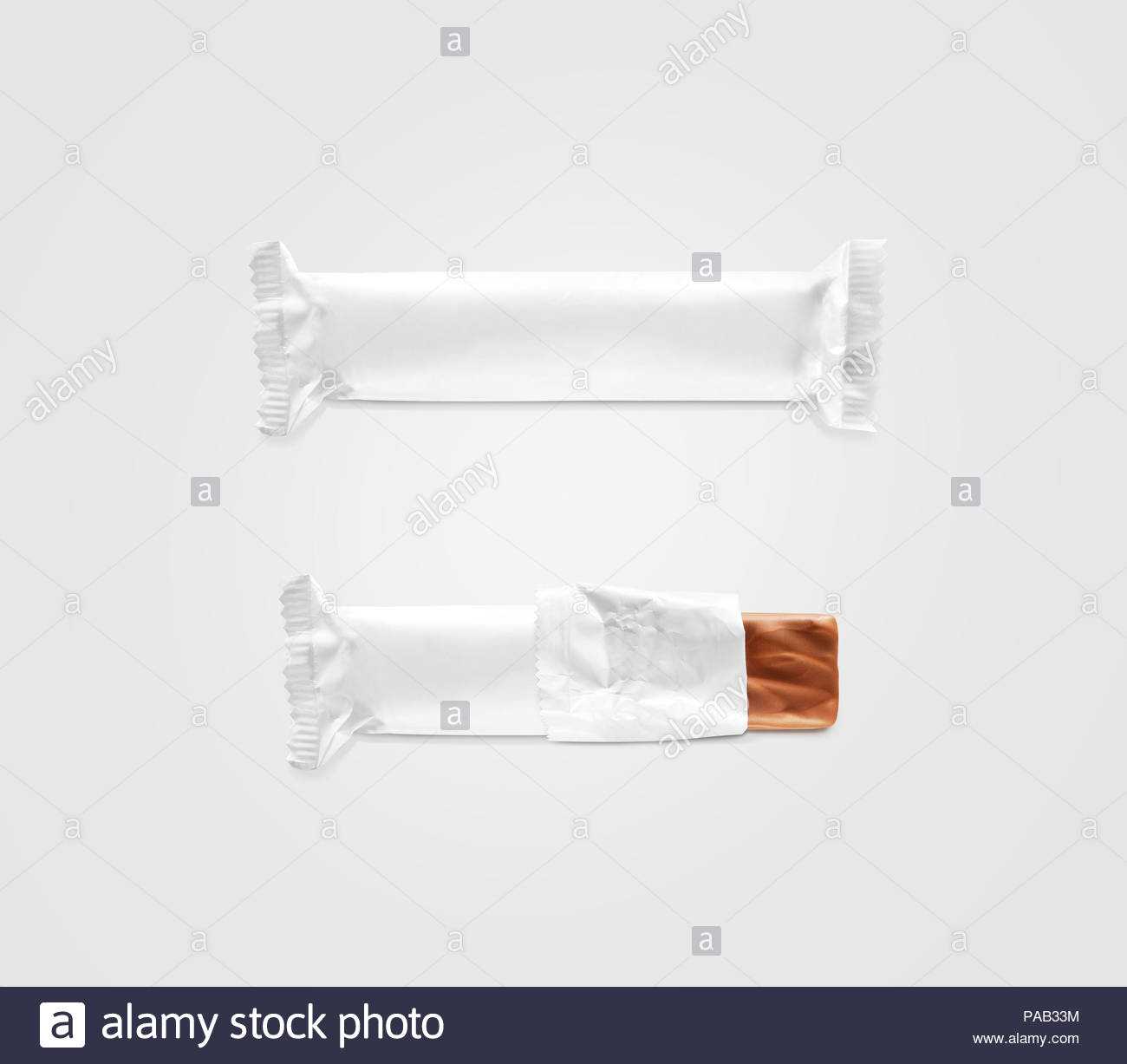 Blank White Candy Bar Plastic Wrap Mockup Isolated. Closed In Blank Candy Bar Wrapper Template