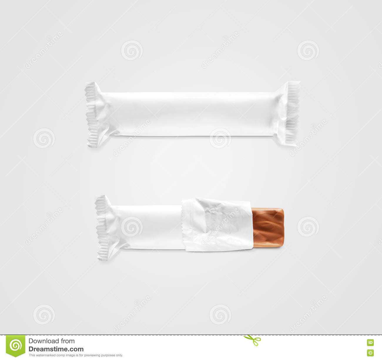 Blank White Candy Bar Plastic Wrap Mockup Isolated. Stock For Blank Candy Bar Wrapper Template
