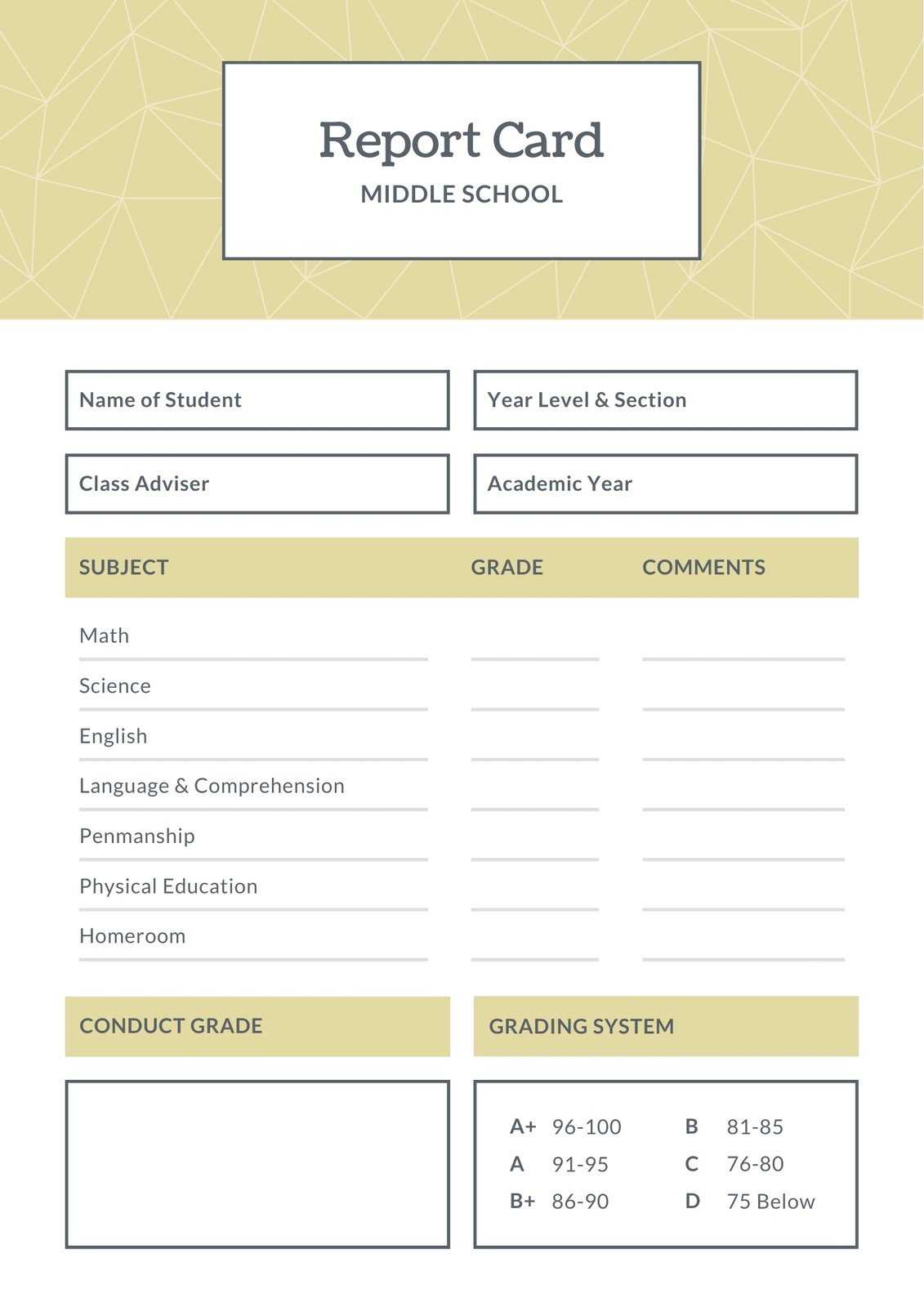 Blue And Brown Middle School Report Card – Templatescanva For Middle School Report Card Template