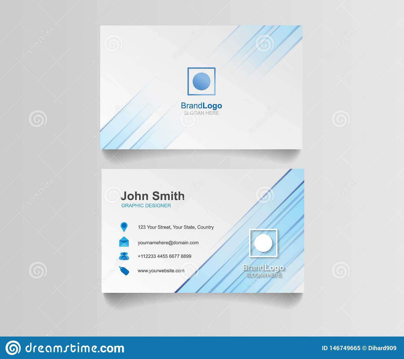 Blue Business Card Template Illustration Design. Identity In Blank Business Card Template Download
