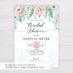 Blue Watercolor & Blush Flowers Bridal Shower Invitation Template Intended For Blank Bridal Shower Invitations Templates
