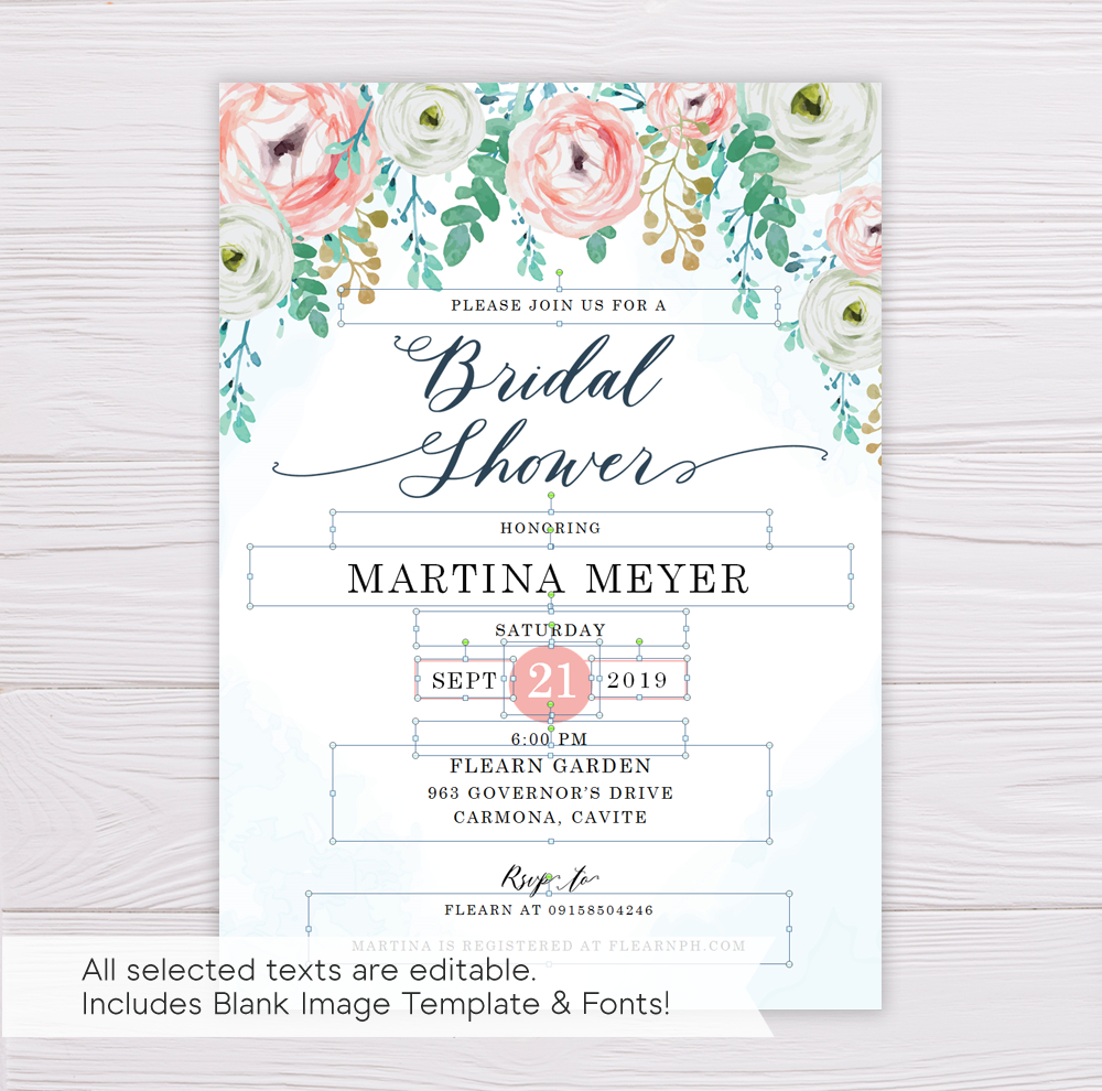 Blue Watercolor & Blush Flowers Bridal Shower Invitation Template Intended For Blank Bridal Shower Invitations Templates