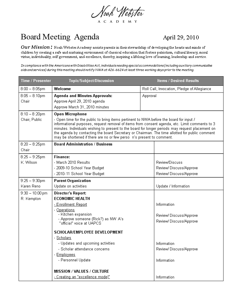 Board Meeting Agenda In Word | Templates At Throughout Agenda Template Word 2010