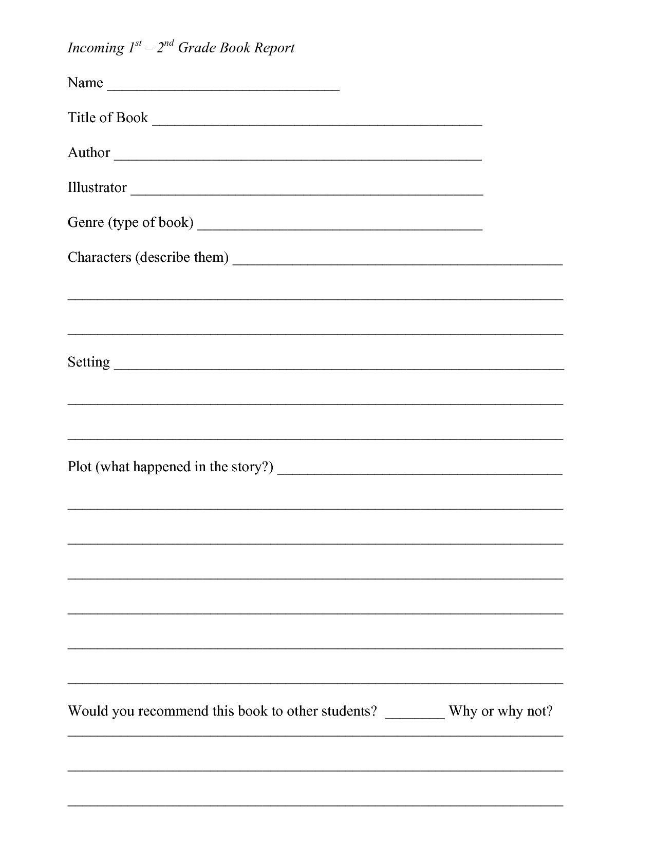 Book Report Template 2Nd Grade Free – Book Report Form In Book Report Template 5Th Grade