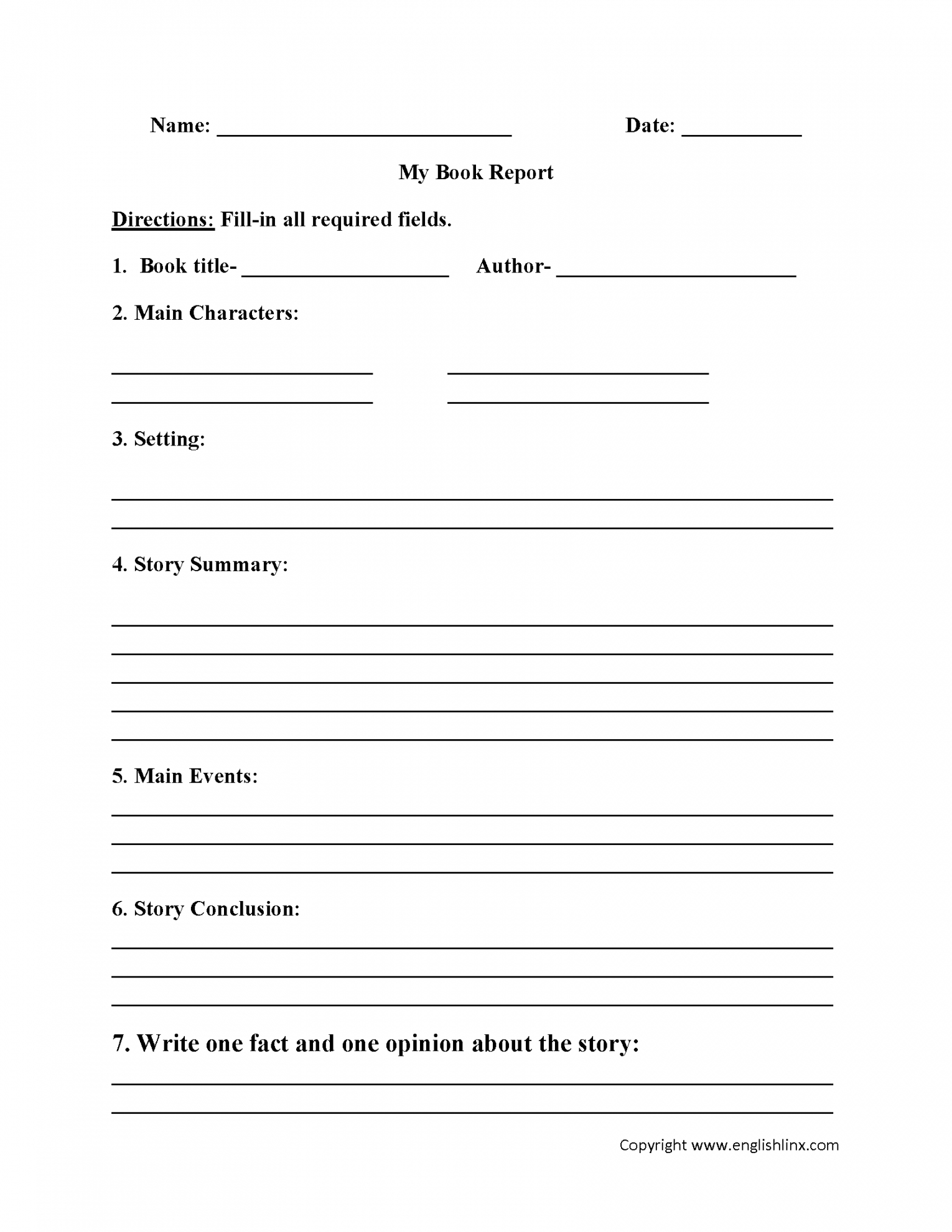 Book Report Template 8Th Grade Pertaining To Story Report Template