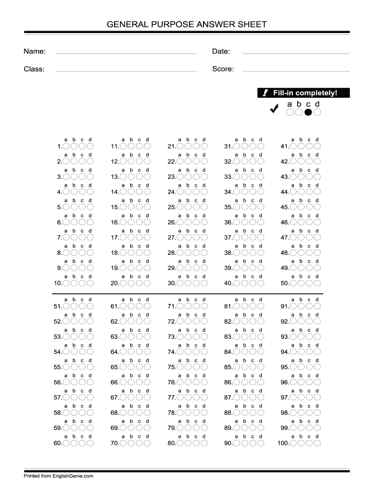 Bubble Answer Sheet 1 100 - Fill Online, Printable, Fillable Throughout Blank Answer Sheet Template 1 100