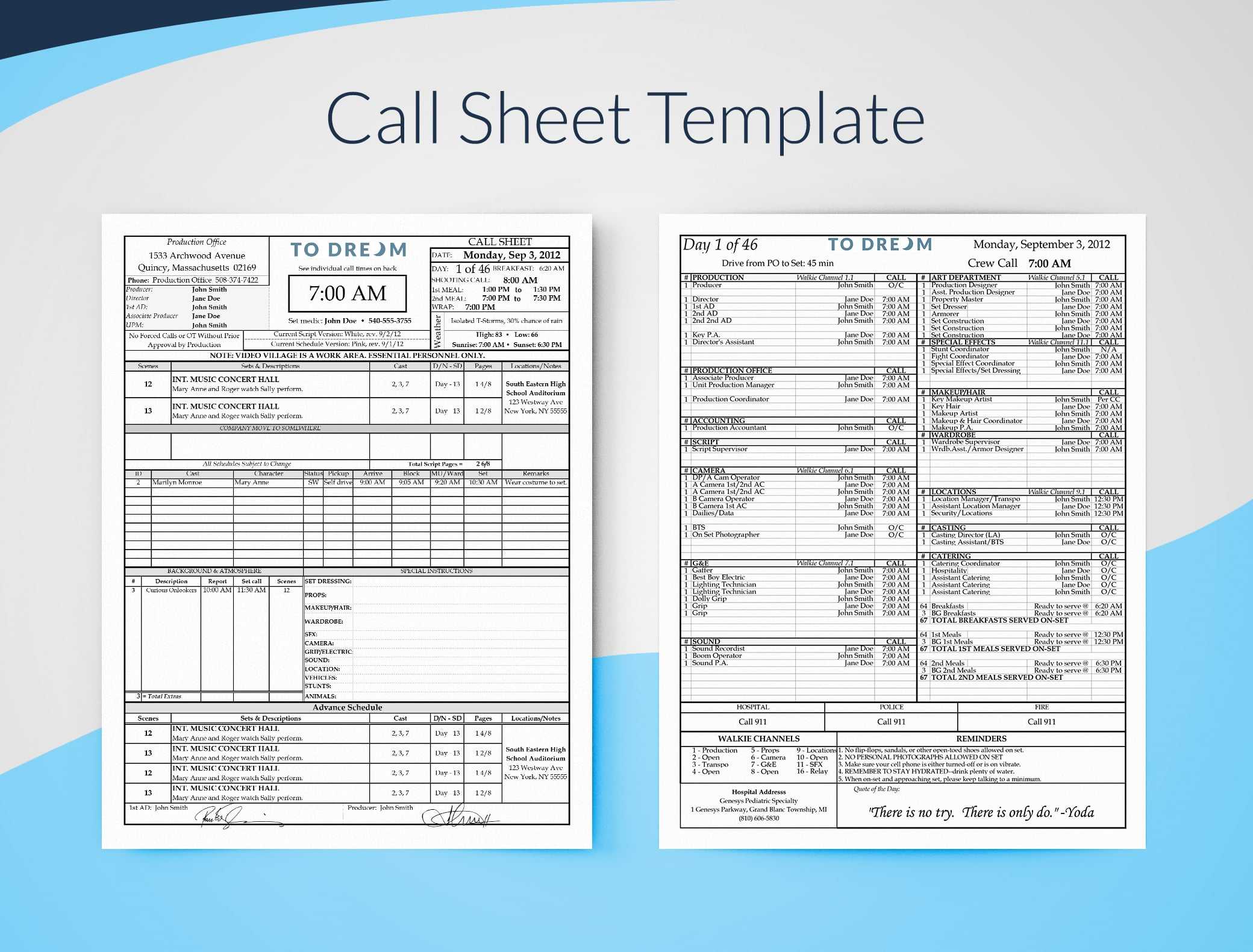 Call Sheet Template For Excel – Free Download | Sethero In Blank Call Sheet Template