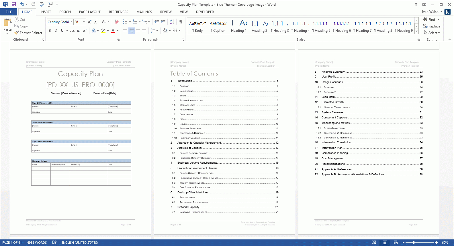 Capacity Plan Template (Ms Word) – Sdlc Documentation – My Inside Microsoft Word Table Of Contents Template