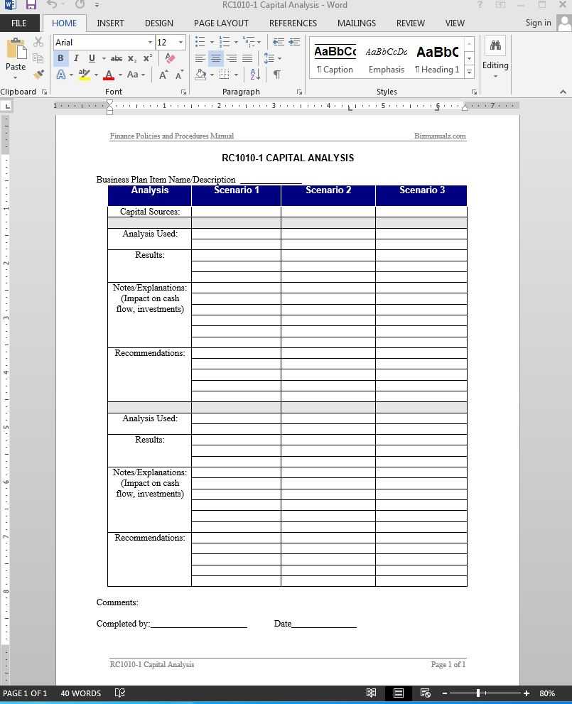 Capital Analysis Report Template | Rc1010 1 For Business Analyst Report Template