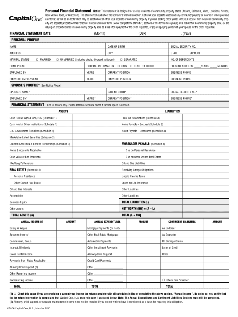 Capital One Bank Statement Template - Fill Online, Printable Regarding Blank Personal Financial Statement Template