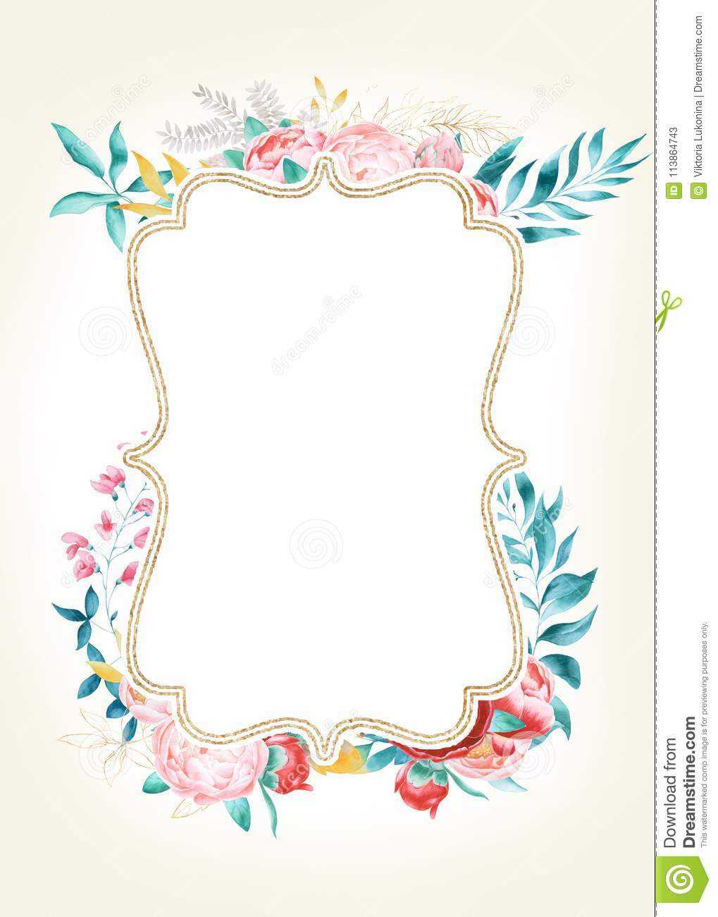 Card Template With Watercolor Peonies. Stock Illustration Throughout Blank Templates For Invitations