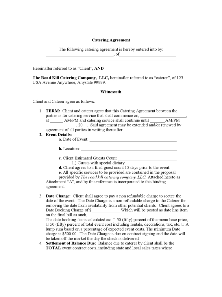 Catering Contract Template - 6 Free Templates In Pdf, Word Pertaining To Catering Contract Template Word