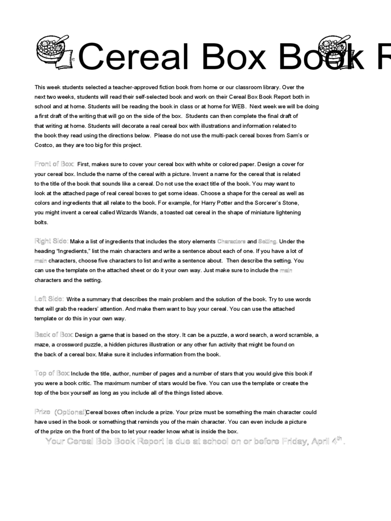 Cereal Box Book Report Template – 5 Free Templates In Pdf Intended For Cereal Box Book Report Template