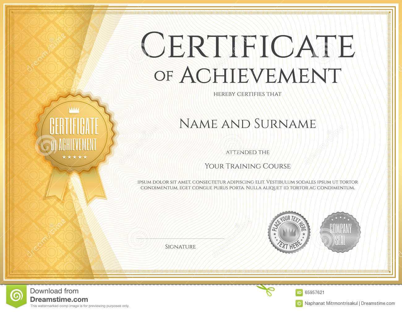 Certificate Of Achievement Template In Vector Stock Vector Intended For Blank Certificate Of Achievement Template