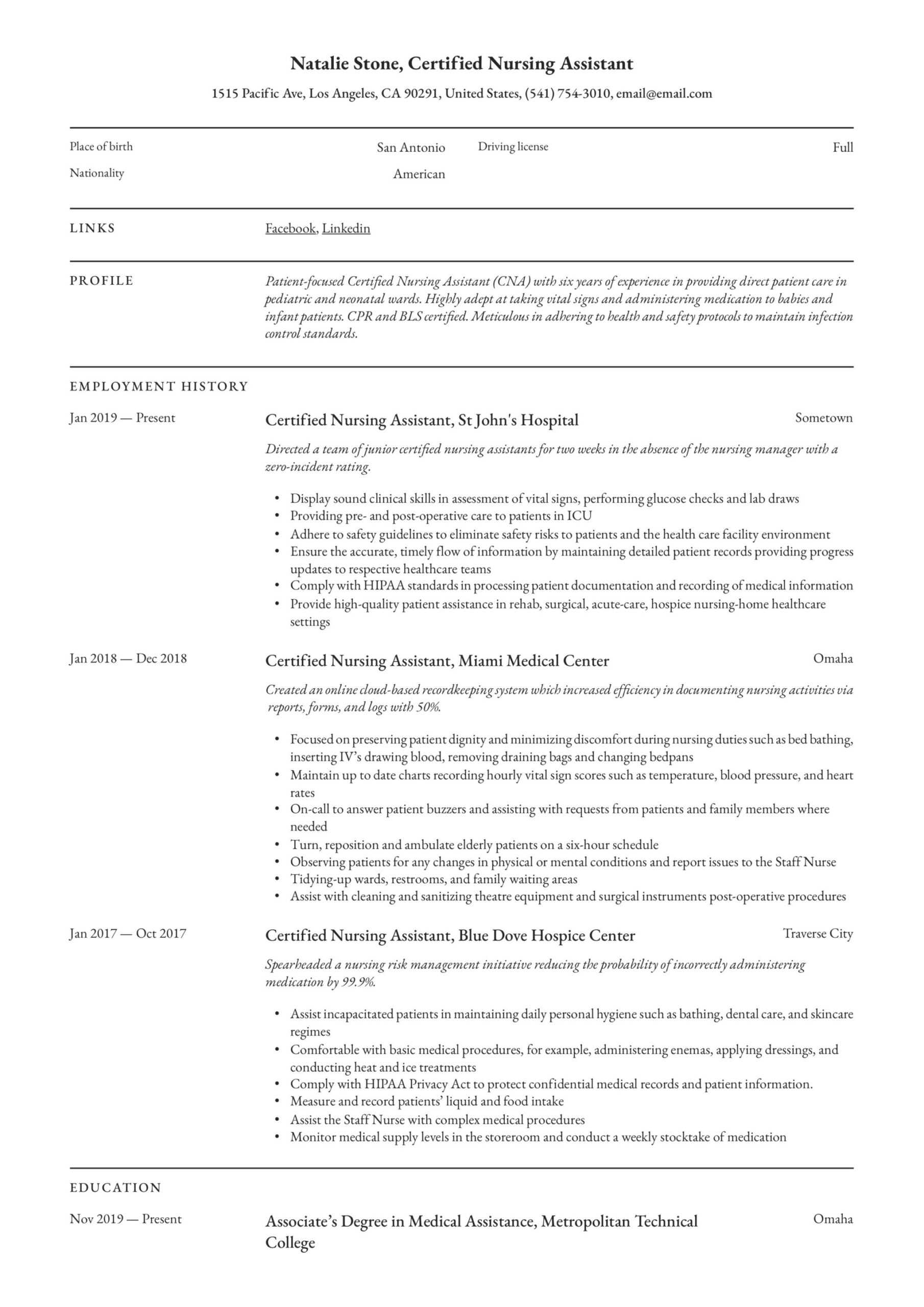 Certified Nursing Assistant Resume & Writing Guide | 12 With Regard To Nursing Assistant Report Sheet Templates