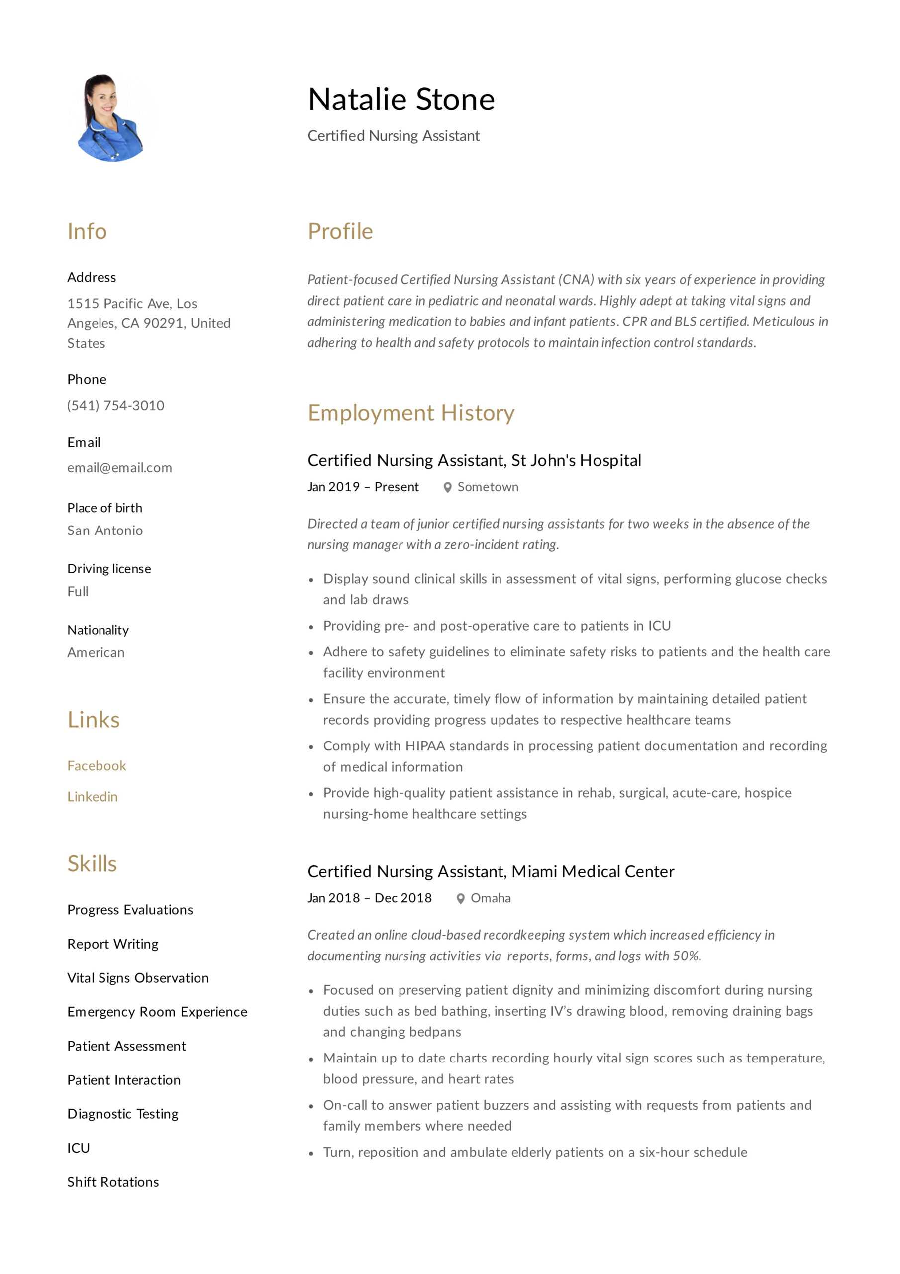Certified Nursing Assistant Resume & Writing Guide | 12 With Regard To Nursing Assistant Report Sheet Templates