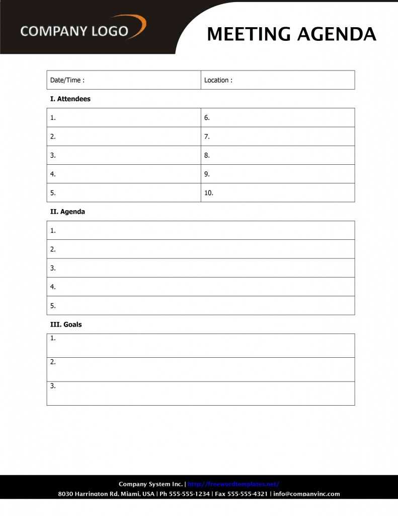 Clever Business Meeting Agenda Template Sample With Company With Free Meeting Agenda Templates For Word