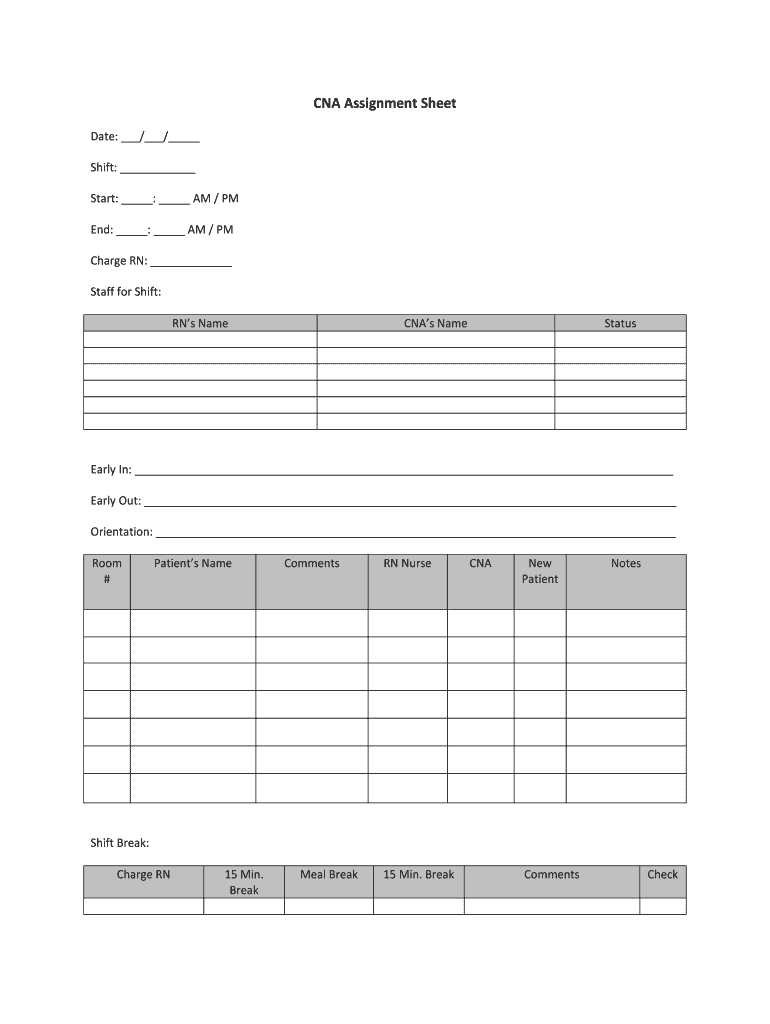 Cna Assignment Sheet Templates – Fill Online, Printable In Charge Nurse Report Sheet Template