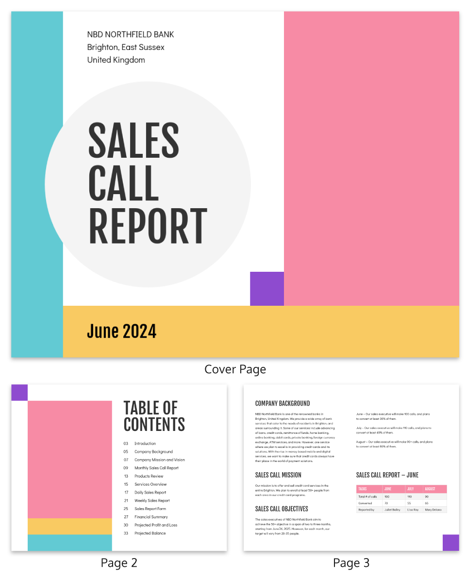 Color Block Sales Call Report Template With Sales Call Report Template