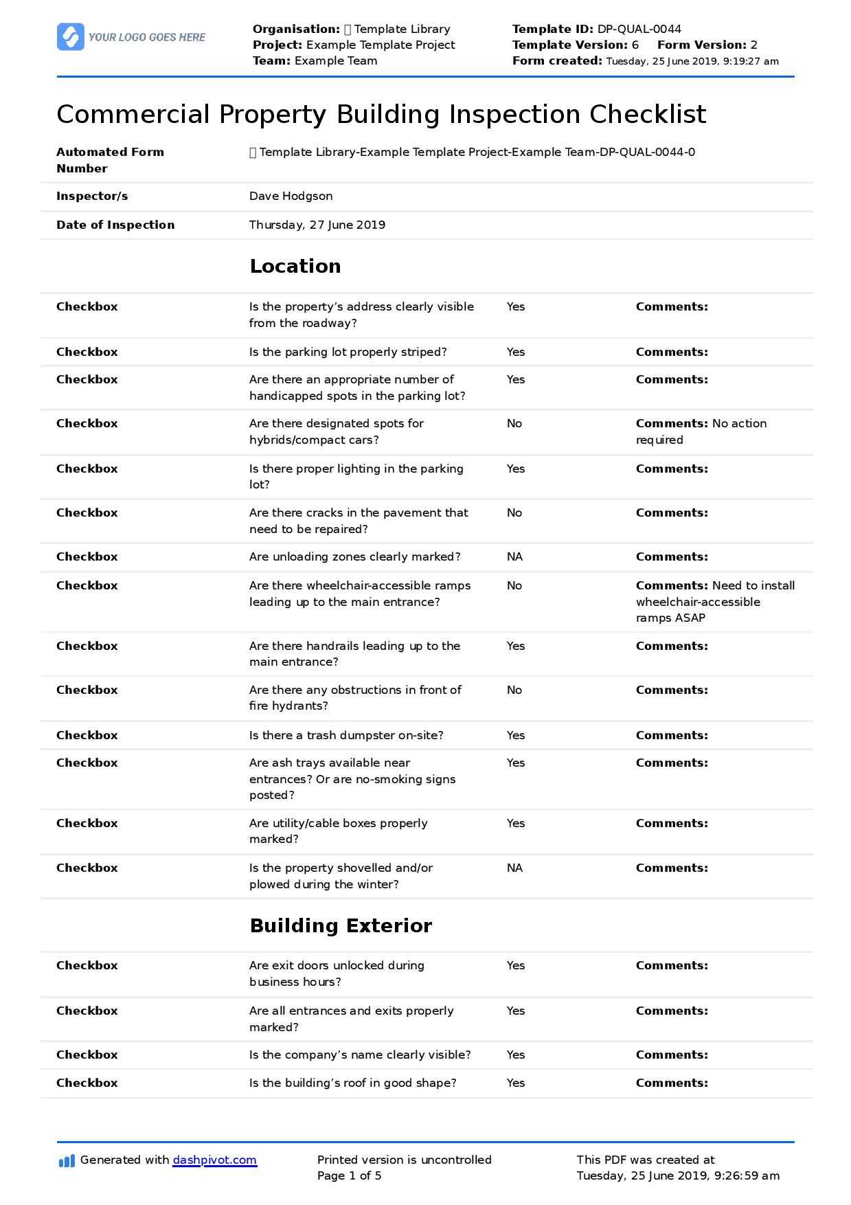 Commercial Property Inspection Checklist Template (Use It Within Home Inspection Report Template Pdf