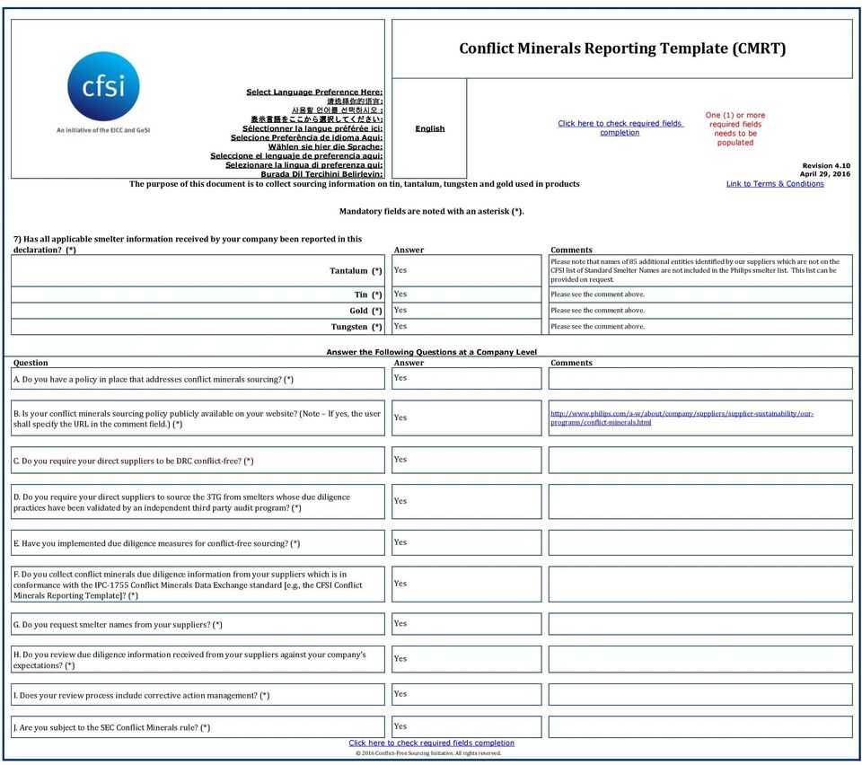 Conflict Minerals Reporting Template (Cmrt) – Pdf Free Download Intended For Conflict Minerals Reporting Template