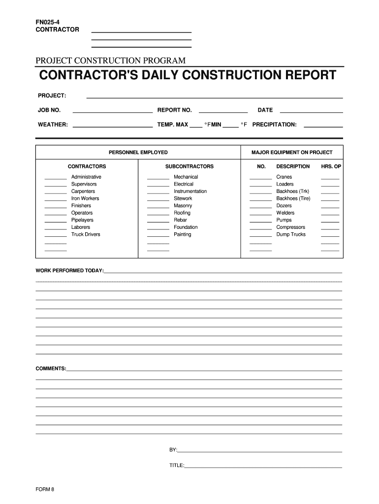 Construction Daily Report Template Excel - Fill Online Throughout Daily Reports Construction Templates