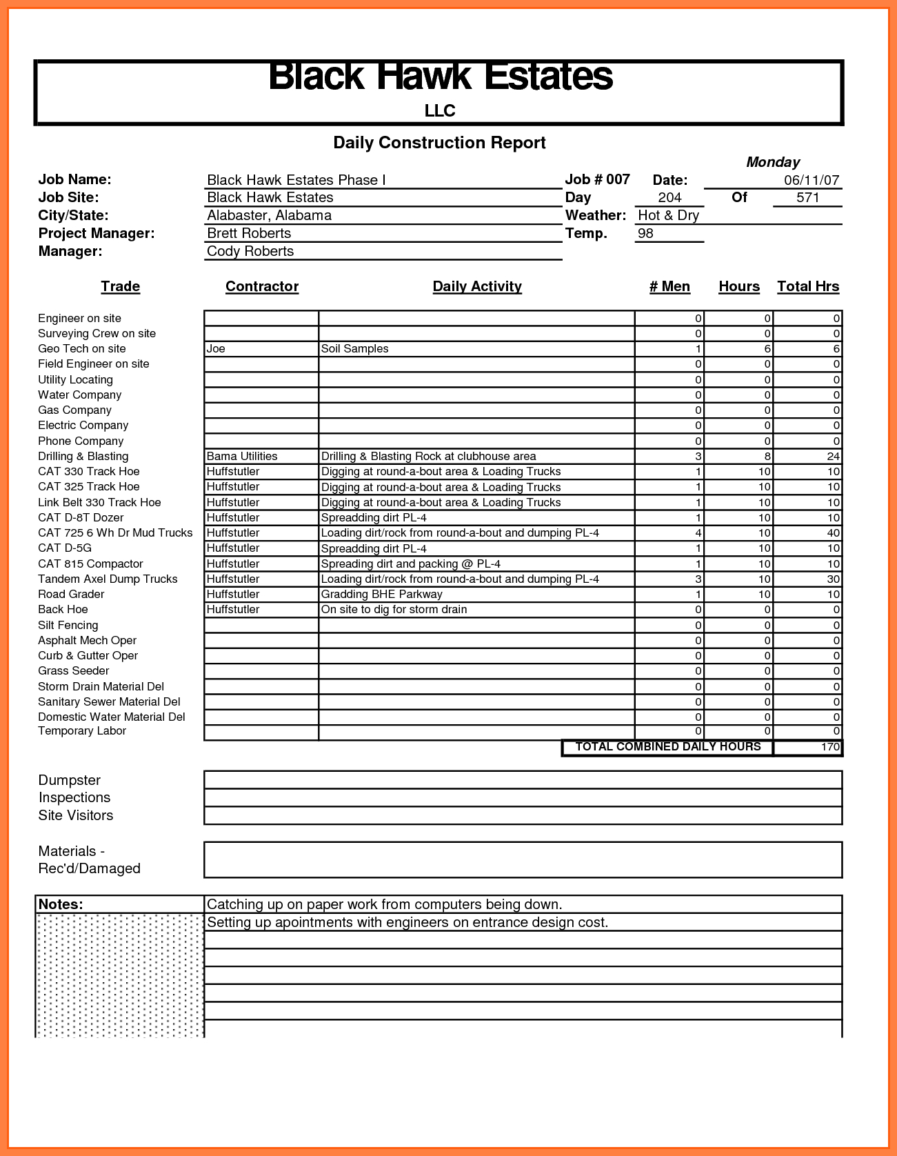 Construction Incident Report Template And 7 Daily Site Inside Daily Site Report Template