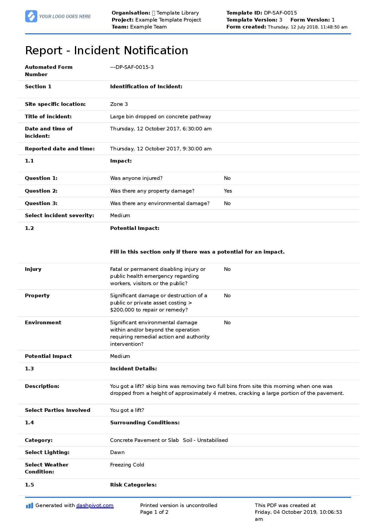 Construction Incident Report Template (Free & Editable Form) In Construction Accident Report Template