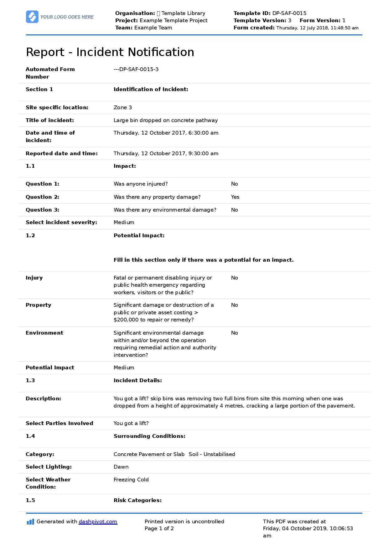 Construction Incident Report Template (Free & Editable Form) Intended For Incident Report Book Template