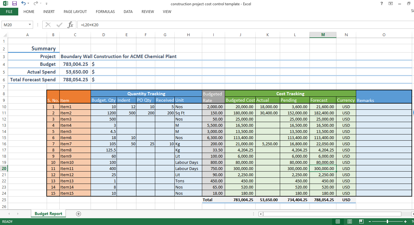Construction Project Cost Control Excel Template Workpack Intended For Job Cost Report Template Excel