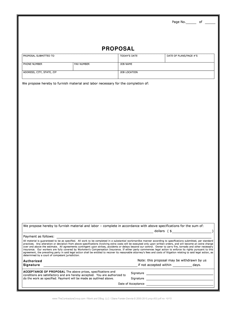 Contractor Proposal Template – Fill Online, Printable Intended For Blank Table Of Contents Template Pdf
