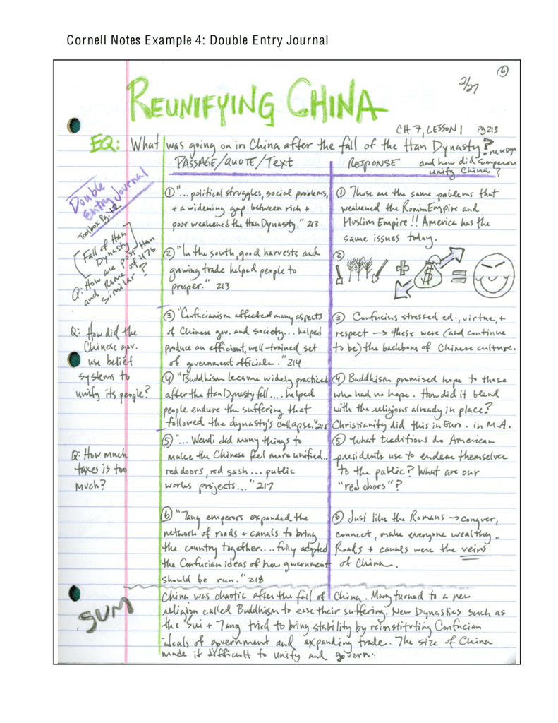 Cornell Notes Example 4: Double Entry Journal In Double Entry Journal Template For Word