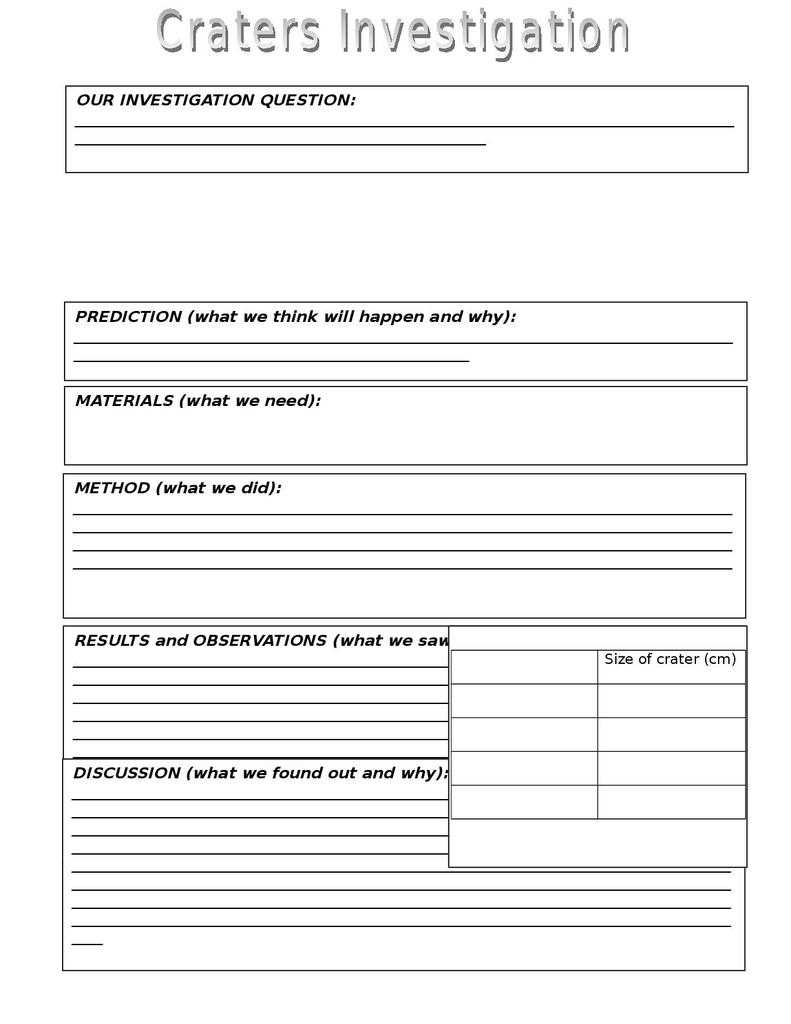 Craters Investigation Resources | Stem Within Science Report Template Ks2