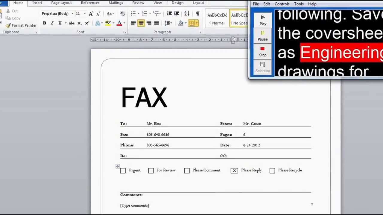 Create A Fax Cover Sheet (Microsoft Word Walk Through) Within Fax Cover Sheet Template Word 2010