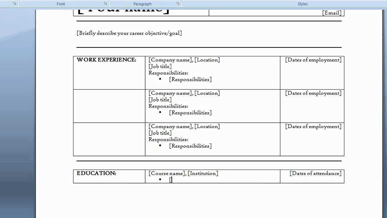 Create A Resume In Ms Word 2007 Inside Resume Templates Word 2007
