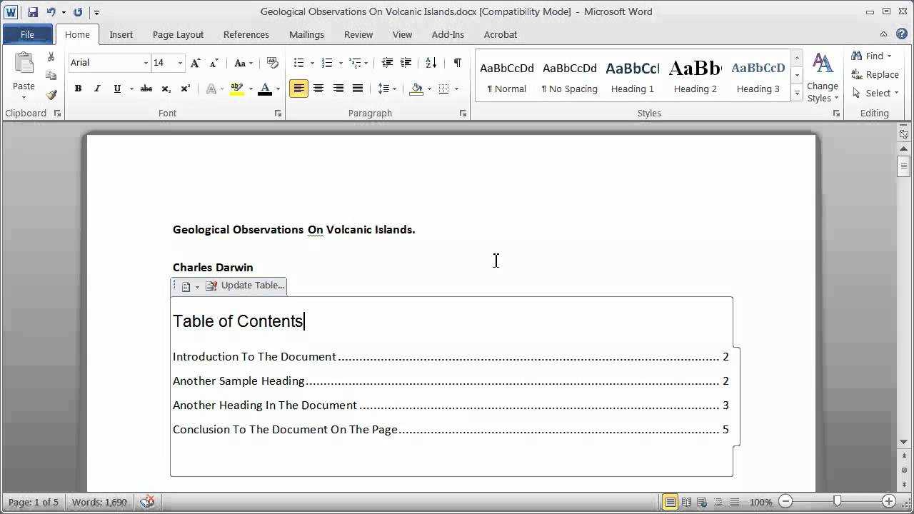 Creating A Table Of Contents In A Word Document – Part 1 Inside Microsoft Word Table Of Contents Template