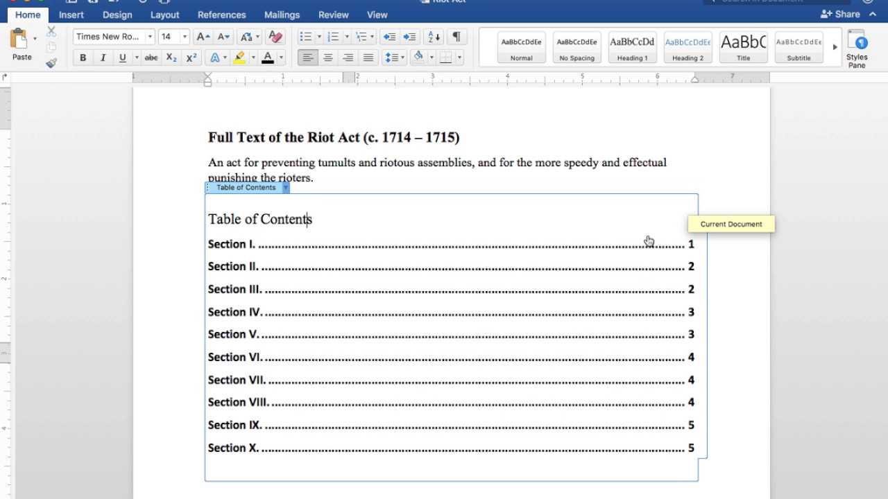 Creating A Table Of Contents In Word 2016 For Mac (See Note Below For  Headings Video Link) Inside Contents Page Word Template