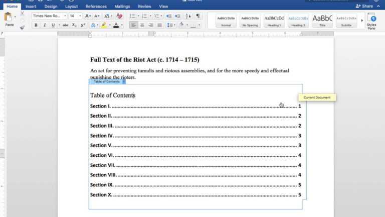 Microsoft Word Table Of Contents Template