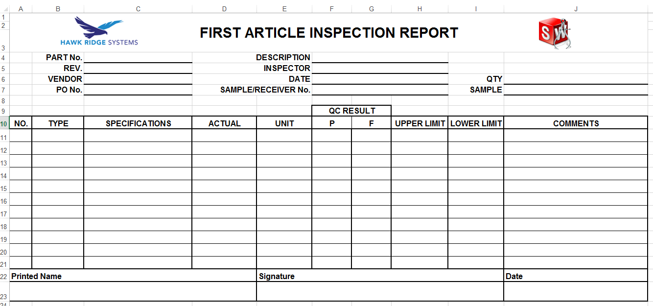 Creating Solidworks Custom Report Templates Throughout Part Inspection Report Template