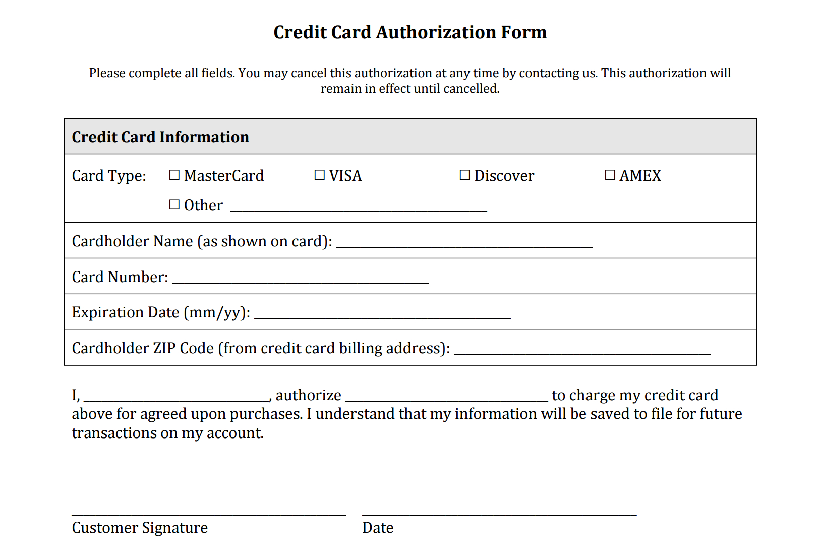 Credit Card Authorization Form Templates [Download] Within Credit Card Authorization Form Template Word