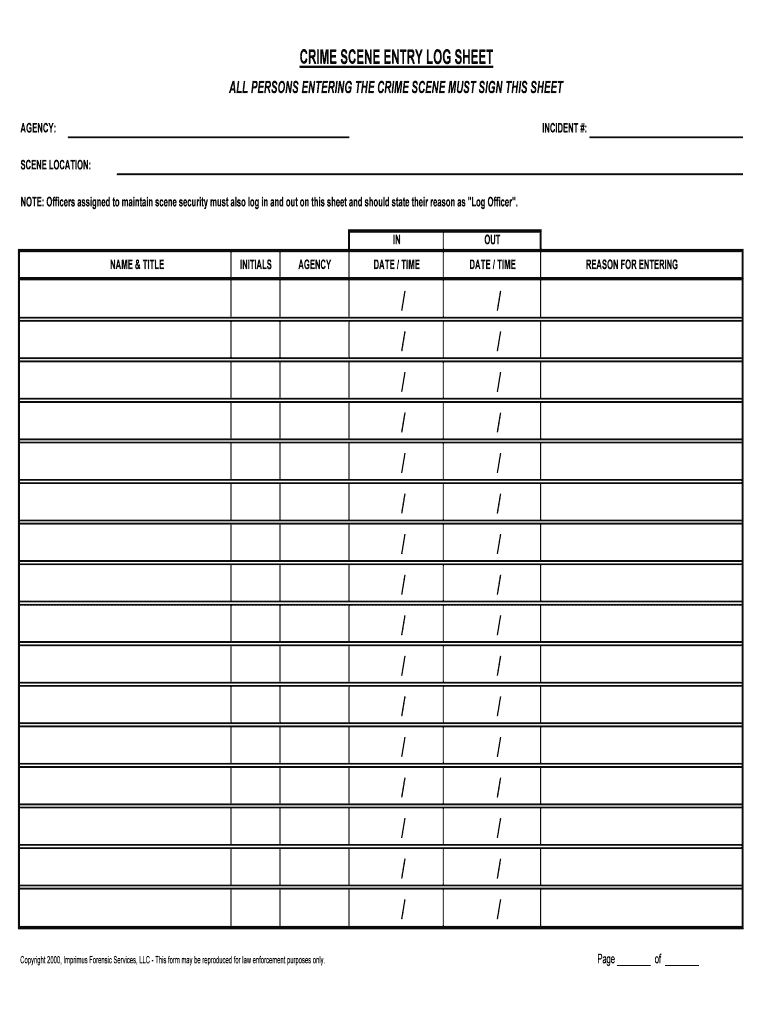Crime Scene Log Template – Fill Online, Printable, Fillable With Regard To Crime Scene Report Template