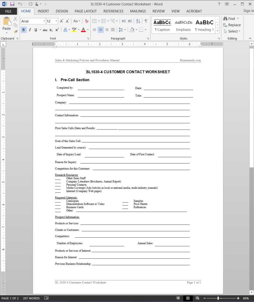 Customer Contact Worksheet Template | Sl1030 4 Within Customer Contact Report Template