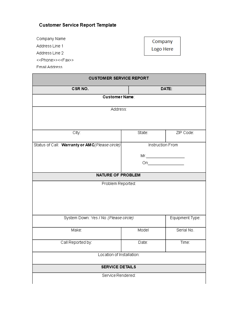 Customer Service Report Template | Templates At Regarding Customer Contact Report Template