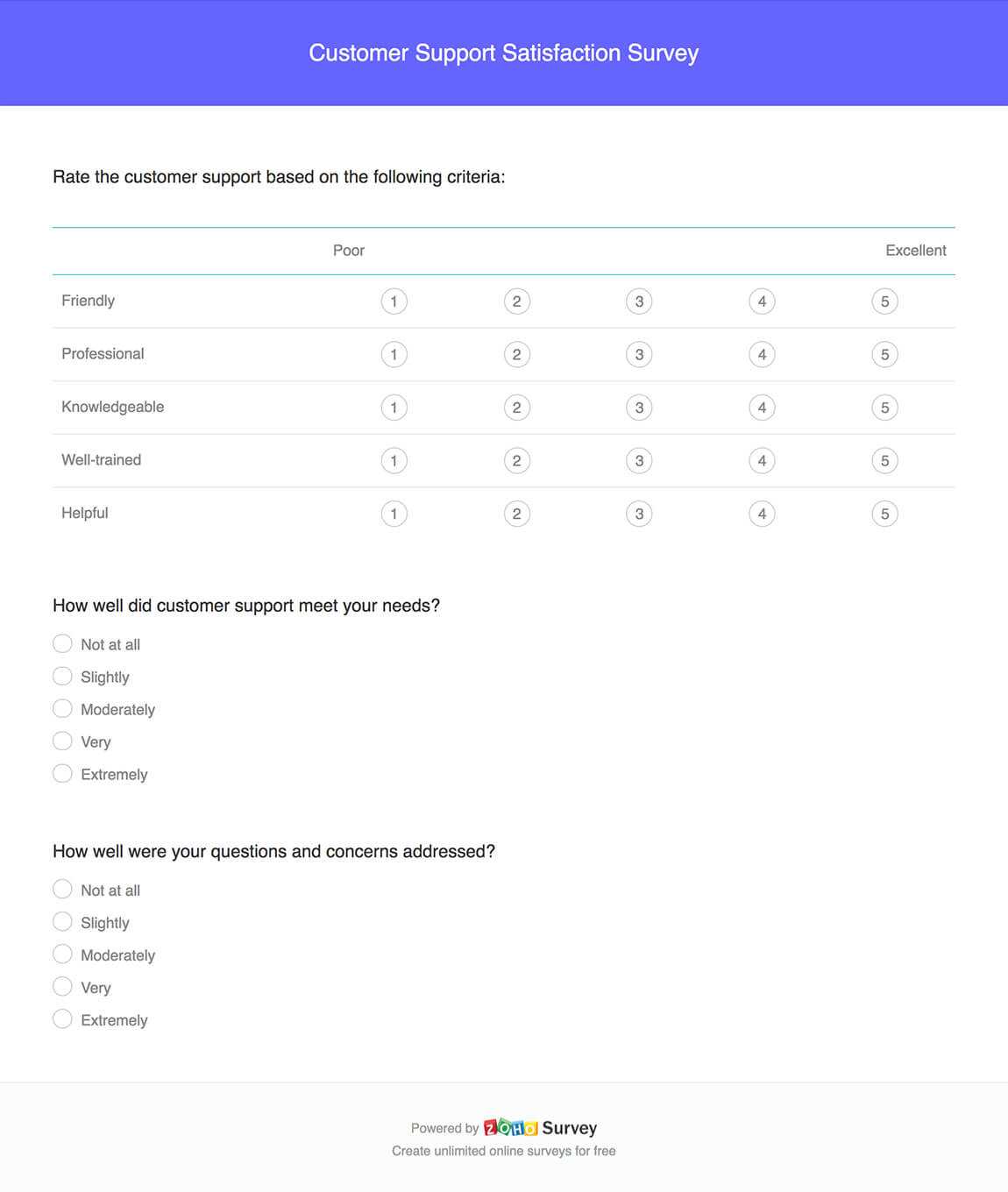 Customer Support Satisfaction Survey Template – Zoho Survey Within Customer Satisfaction Report Template