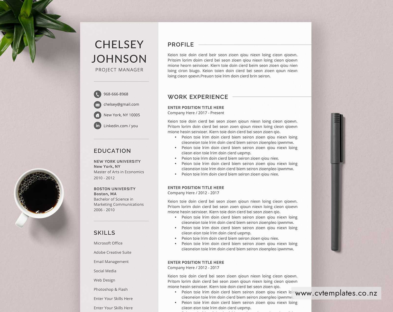Cv Template, Professional Curriculum Vitae, Modern Cv Template, Ms Word,  Cover Letter, Creative Resume, Graduate Resume, Student Resume, Instant Pertaining To How To Make A Cv Template On Microsoft Word