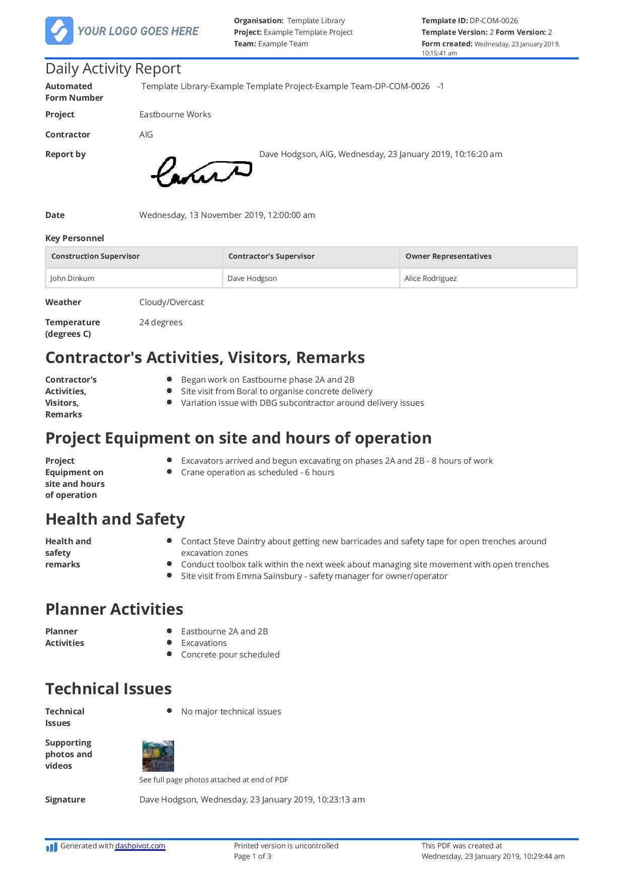 Daily Activity Report Template [Free And Better Than Excel Within Daily Activity Report Template