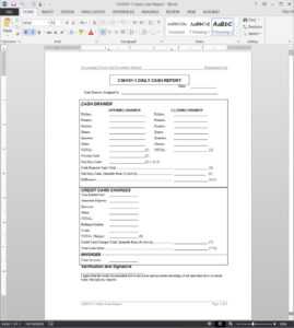 Daily Cash Report Template | Csh101-1 with End Of Day Cash Register Report Template