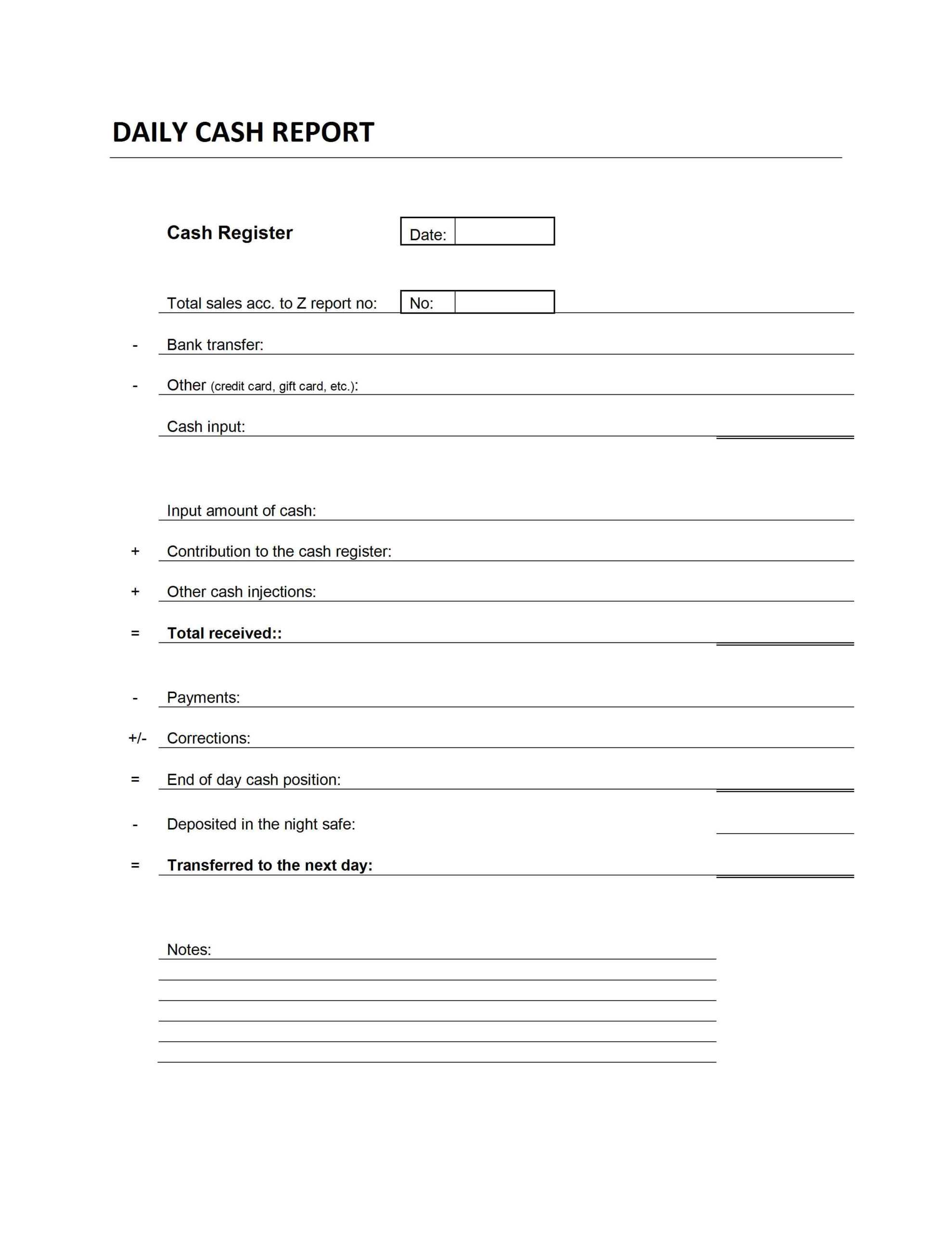 Daily Cash Transaction Report Template In Trial Report Template