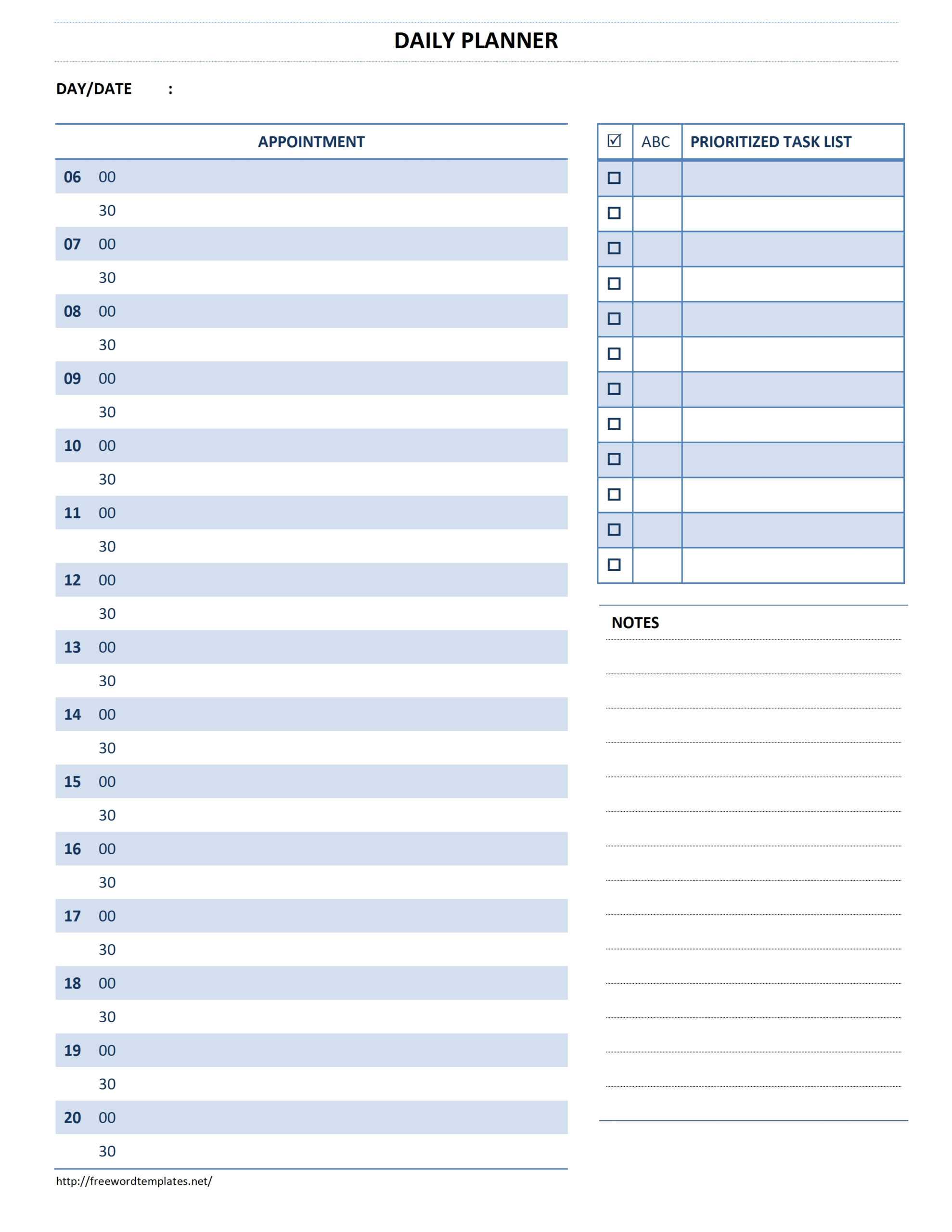 Daily Planner Template With Appointment Card Template Word